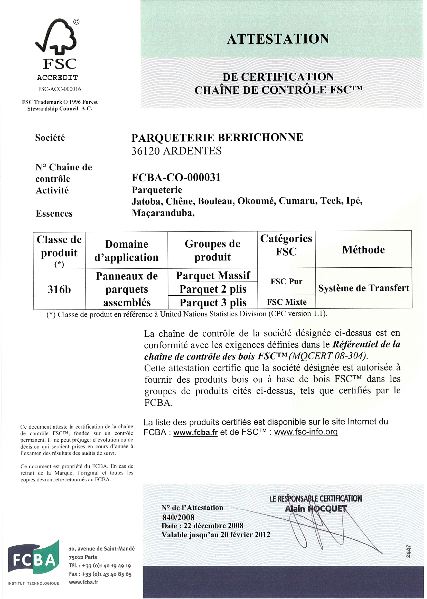 Une certification « FSC pur » pour Parqueterie Berrichonne
